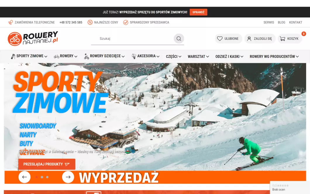 RoweryNajtaniej - internetowy sklep rowerowy - zrzut ekranu