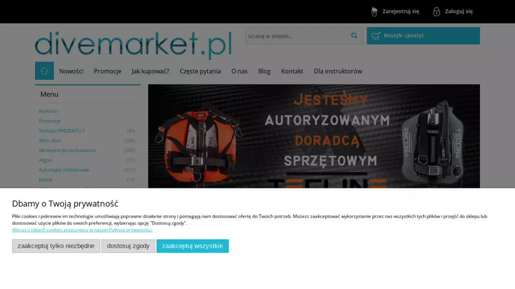 Sklep nurkowy Warszawa | DiveMarket.pl - zrzut ekranu